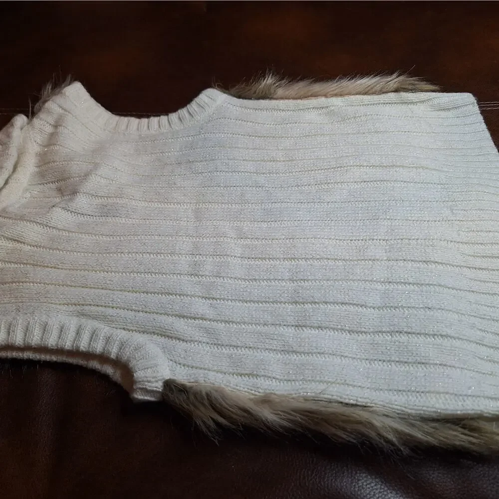 Justice White Sweater Vest with Brown Faux Fur Zip Up 12 Girls